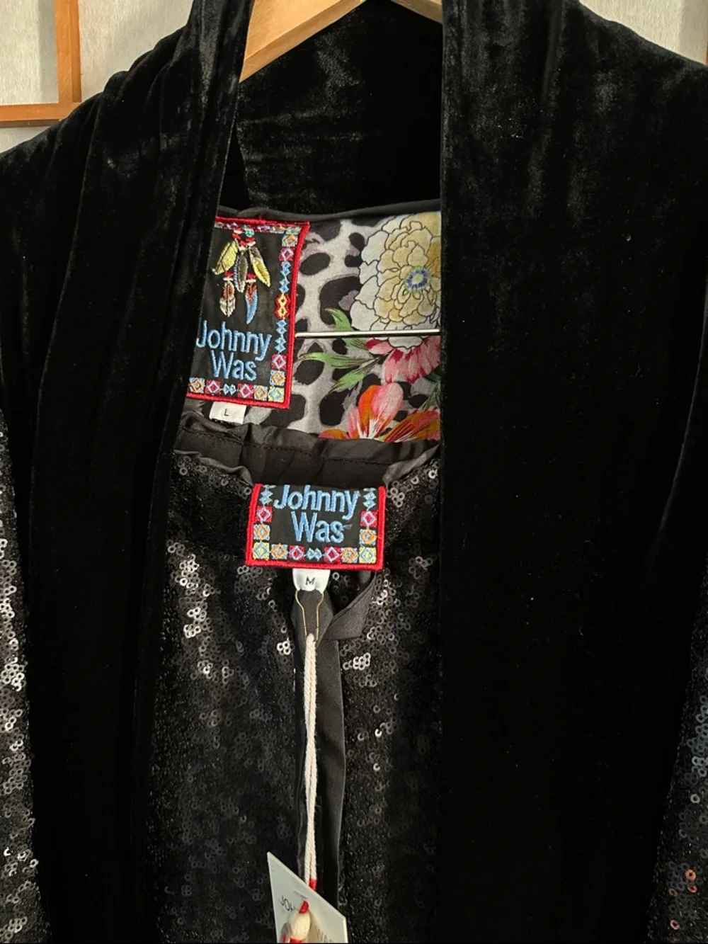 Johnny Was Black Velvet & Sequin Jacket - Picture 3 of 4